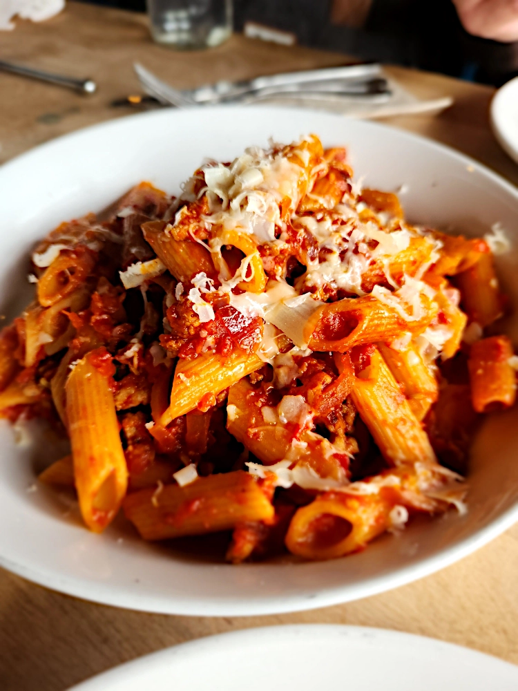 Sausage ragu penne pasta from Arturo's in Maplewood NJ