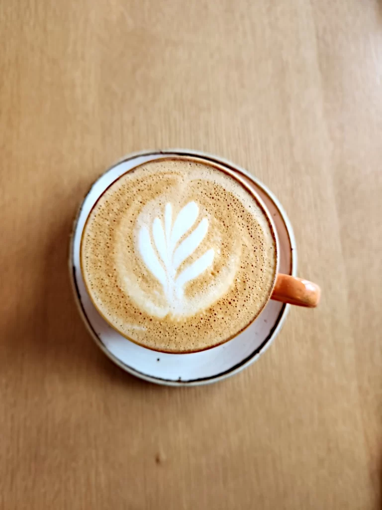 latte with latte art from Hatch 44 in Metuchen